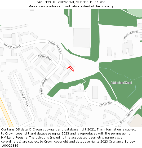 590, FIRSHILL CRESCENT, SHEFFIELD, S4 7DR: Location map and indicative extent of plot