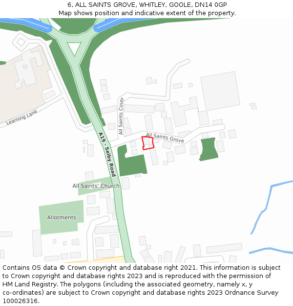 6, ALL SAINTS GROVE, WHITLEY, GOOLE, DN14 0GP: Location map and indicative extent of plot