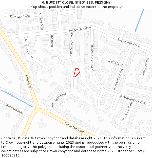 6, BURDETT CLOSE, SKEGNESS, PE25 2NY: Location map and indicative extent of plot