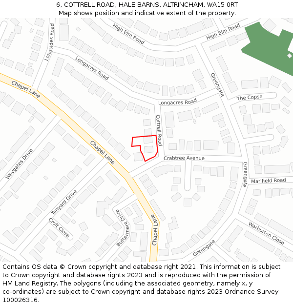 6, COTTRELL ROAD, HALE BARNS, ALTRINCHAM, WA15 0RT: Location map and indicative extent of plot