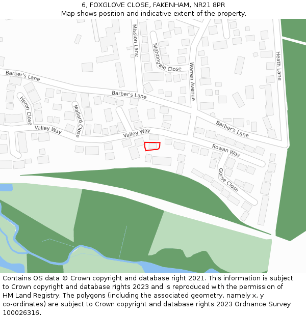 6, FOXGLOVE CLOSE, FAKENHAM, NR21 8PR: Location map and indicative extent of plot
