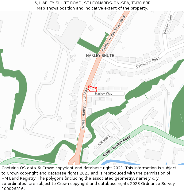 6, HARLEY SHUTE ROAD, ST LEONARDS-ON-SEA, TN38 8BP: Location map and indicative extent of plot
