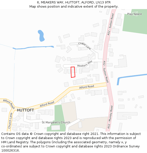 6, MEAKERS WAY, HUTTOFT, ALFORD, LN13 9TR: Location map and indicative extent of plot