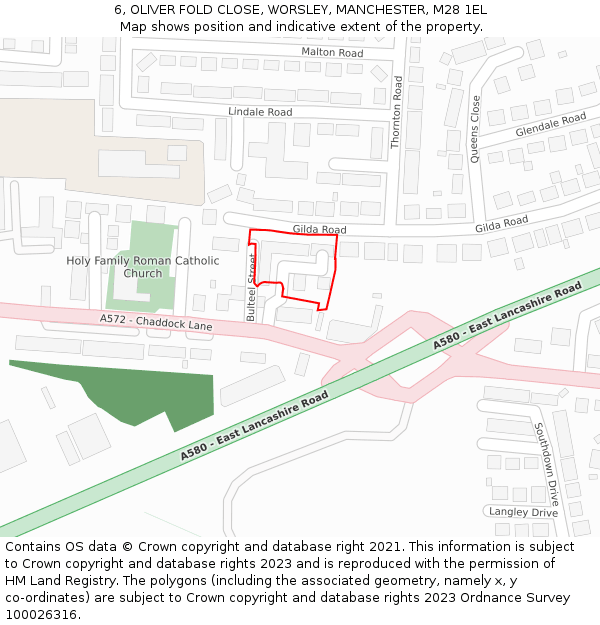 6, OLIVER FOLD CLOSE, WORSLEY, MANCHESTER, M28 1EL: Location map and indicative extent of plot