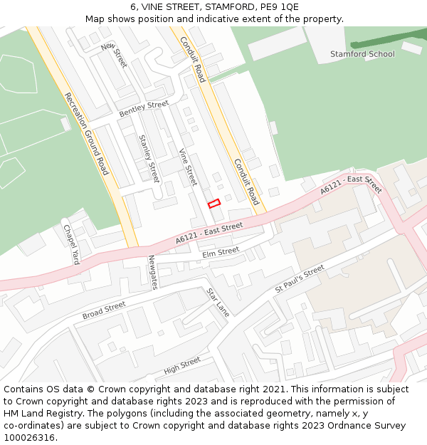 6, VINE STREET, STAMFORD, PE9 1QE: Location map and indicative extent of plot
