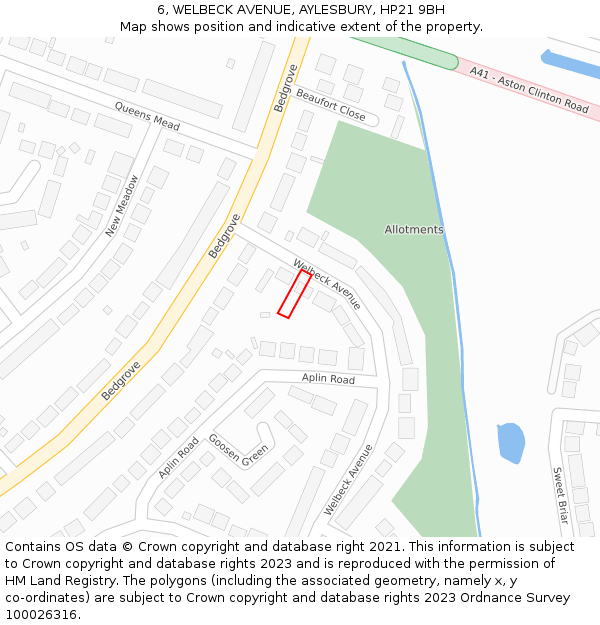 6, WELBECK AVENUE, AYLESBURY, HP21 9BH: Location map and indicative extent of plot