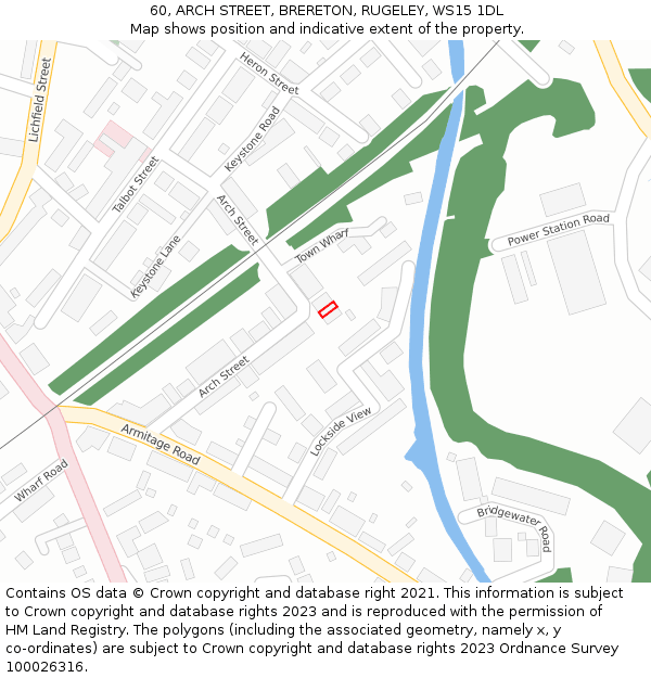 60, ARCH STREET, BRERETON, RUGELEY, WS15 1DL: Location map and indicative extent of plot