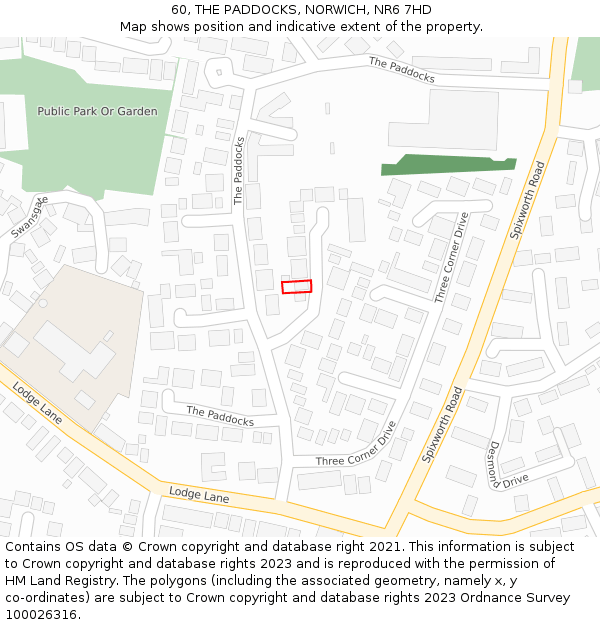 60, THE PADDOCKS, NORWICH, NR6 7HD: Location map and indicative extent of plot