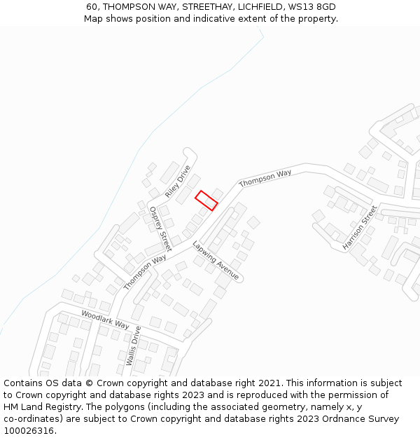 60, THOMPSON WAY, STREETHAY, LICHFIELD, WS13 8GD: Location map and indicative extent of plot