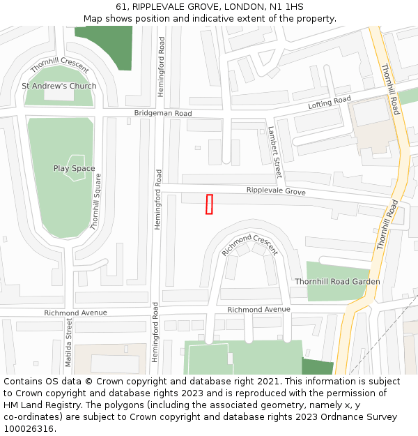 61, RIPPLEVALE GROVE, LONDON, N1 1HS: Location map and indicative extent of plot