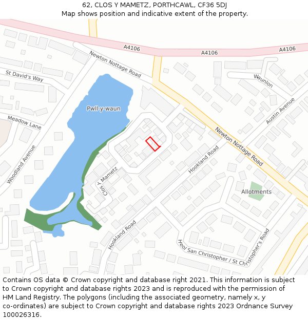 62, CLOS Y MAMETZ, PORTHCAWL, CF36 5DJ: Location map and indicative extent of plot