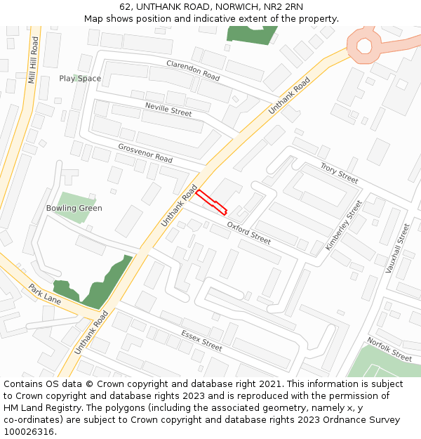 62, UNTHANK ROAD, NORWICH, NR2 2RN: Location map and indicative extent of plot