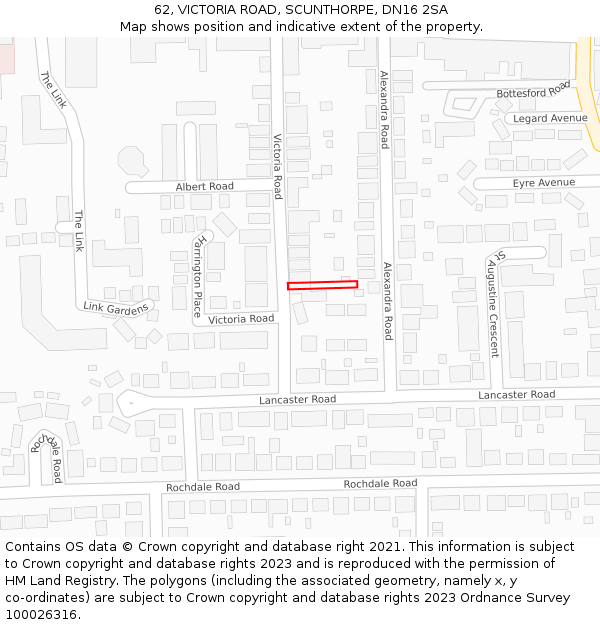 62, VICTORIA ROAD, SCUNTHORPE, DN16 2SA: Location map and indicative extent of plot