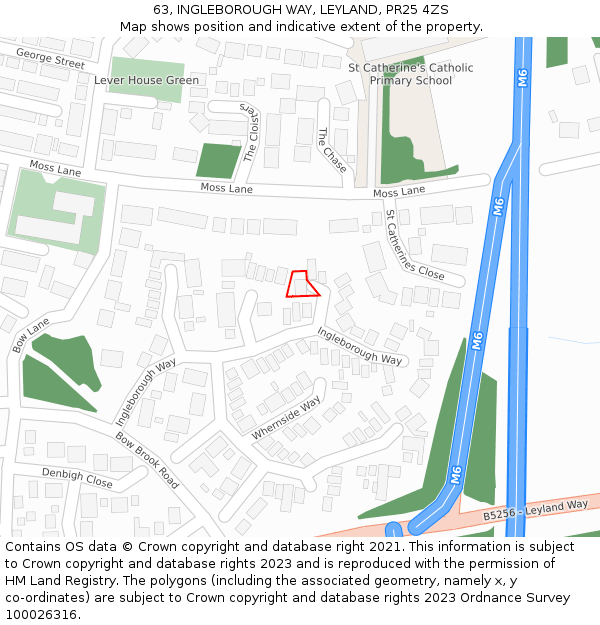 63, INGLEBOROUGH WAY, LEYLAND, PR25 4ZS: Location map and indicative extent of plot