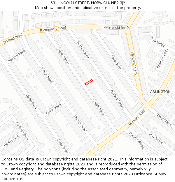 63, LINCOLN STREET, NORWICH, NR2 3JY: Location map and indicative extent of plot