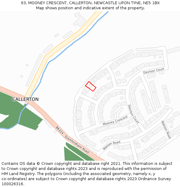 63, MOONEY CRESCENT, CALLERTON, NEWCASTLE UPON TYNE, NE5 1BX: Location map and indicative extent of plot