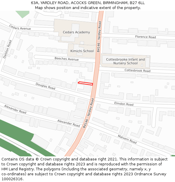 63A, YARDLEY ROAD, ACOCKS GREEN, BIRMINGHAM, B27 6LL: Location map and indicative extent of plot