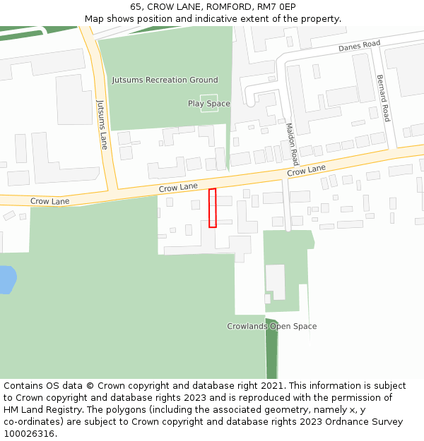 65, CROW LANE, ROMFORD, RM7 0EP: Location map and indicative extent of plot