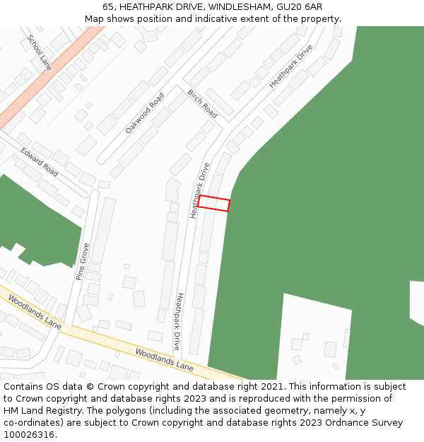 65, HEATHPARK DRIVE, WINDLESHAM, GU20 6AR: Location map and indicative extent of plot