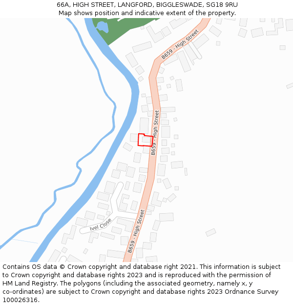 66A, HIGH STREET, LANGFORD, BIGGLESWADE, SG18 9RU: Location map and indicative extent of plot