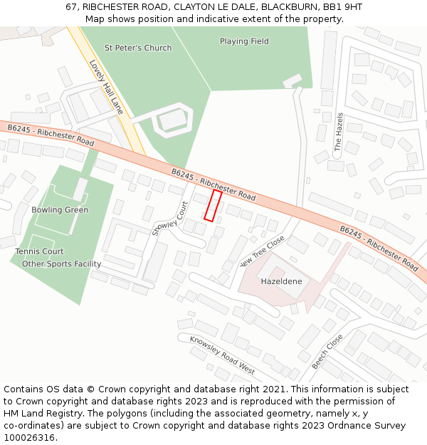 67, RIBCHESTER ROAD, CLAYTON LE DALE, BLACKBURN, BB1 9HT: Location map and indicative extent of plot