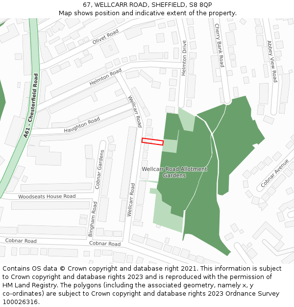 67, WELLCARR ROAD, SHEFFIELD, S8 8QP: Location map and indicative extent of plot
