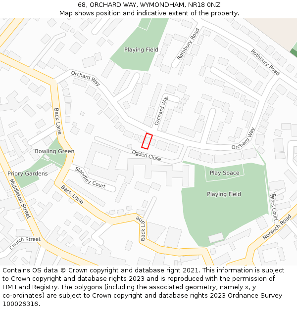 68, ORCHARD WAY, WYMONDHAM, NR18 0NZ: Location map and indicative extent of plot