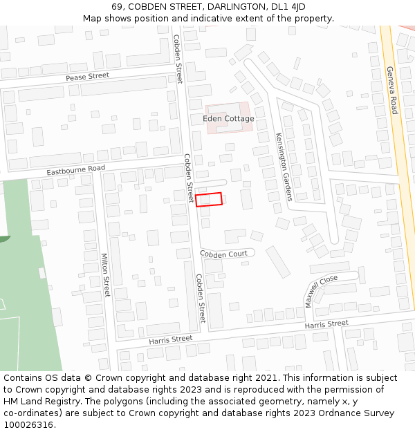 69, COBDEN STREET, DARLINGTON, DL1 4JD: Location map and indicative extent of plot