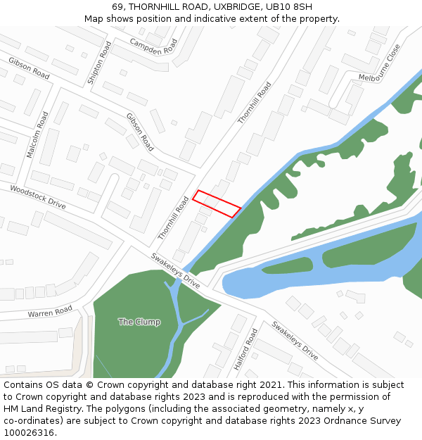 69, THORNHILL ROAD, UXBRIDGE, UB10 8SH: Location map and indicative extent of plot
