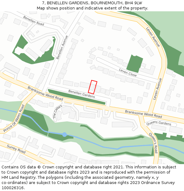 7, BENELLEN GARDENS, BOURNEMOUTH, BH4 9LW: Location map and indicative extent of plot