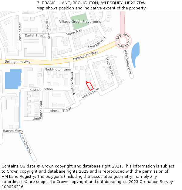 7, BRANCH LANE, BROUGHTON, AYLESBURY, HP22 7DW: Location map and indicative extent of plot