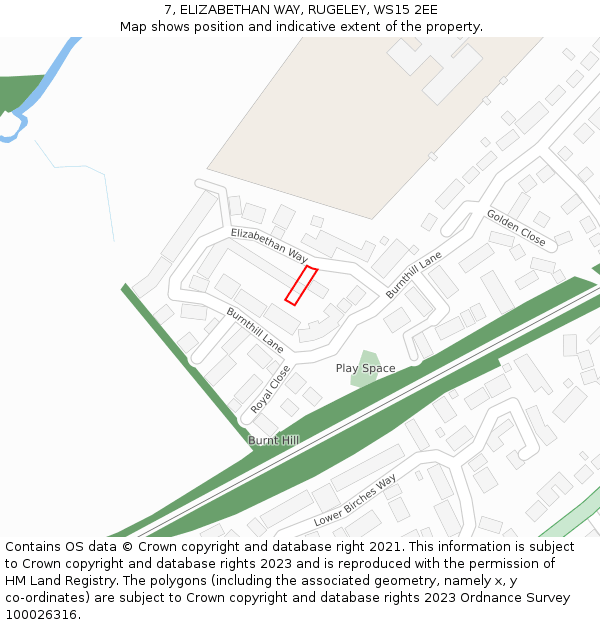 7, ELIZABETHAN WAY, RUGELEY, WS15 2EE: Location map and indicative extent of plot