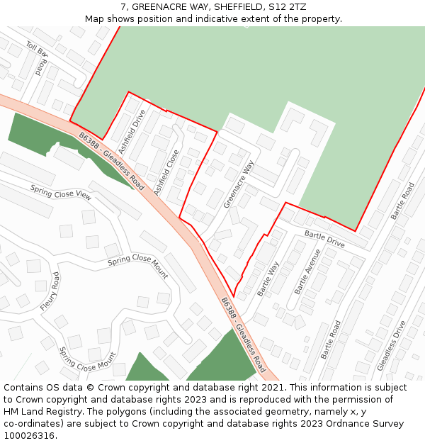 7, GREENACRE WAY, SHEFFIELD, S12 2TZ: Location map and indicative extent of plot