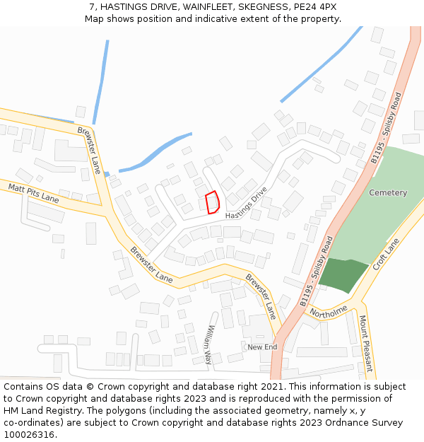 7, HASTINGS DRIVE, WAINFLEET, SKEGNESS, PE24 4PX: Location map and indicative extent of plot