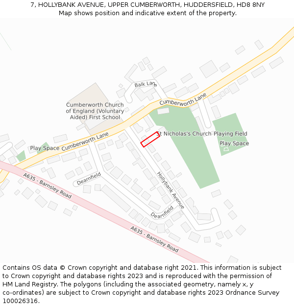 7, HOLLYBANK AVENUE, UPPER CUMBERWORTH, HUDDERSFIELD, HD8 8NY: Location map and indicative extent of plot