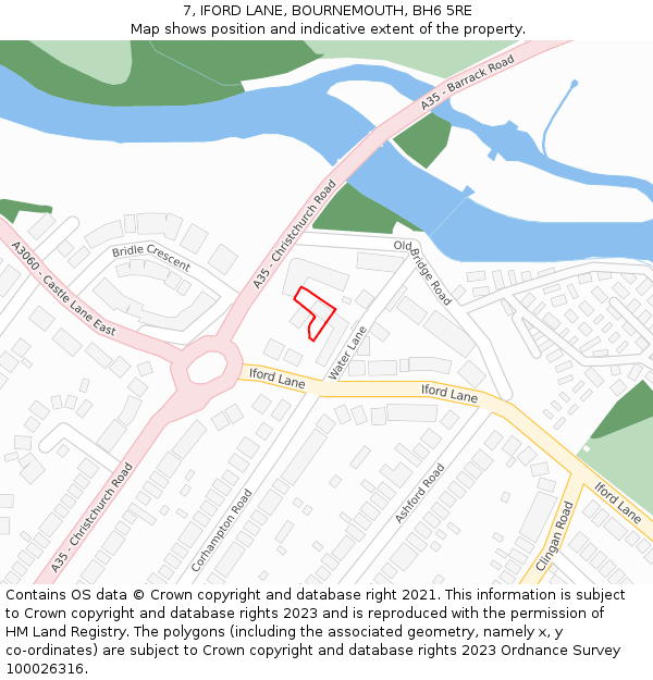 7, IFORD LANE, BOURNEMOUTH, BH6 5RE: Location map and indicative extent of plot