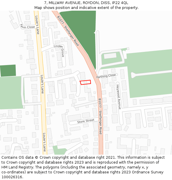 7, MILLWAY AVENUE, ROYDON, DISS, IP22 4QL: Location map and indicative extent of plot