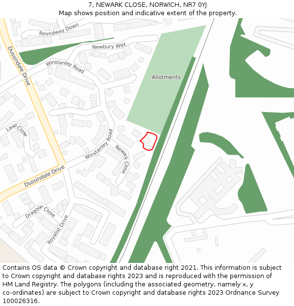 7, NEWARK CLOSE, NORWICH, NR7 0YJ: Location map and indicative extent of plot