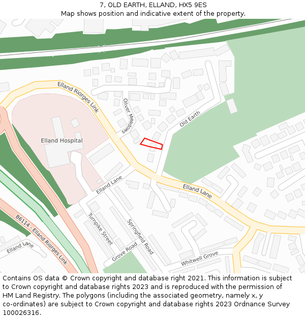 7, OLD EARTH, ELLAND, HX5 9ES: Location map and indicative extent of plot