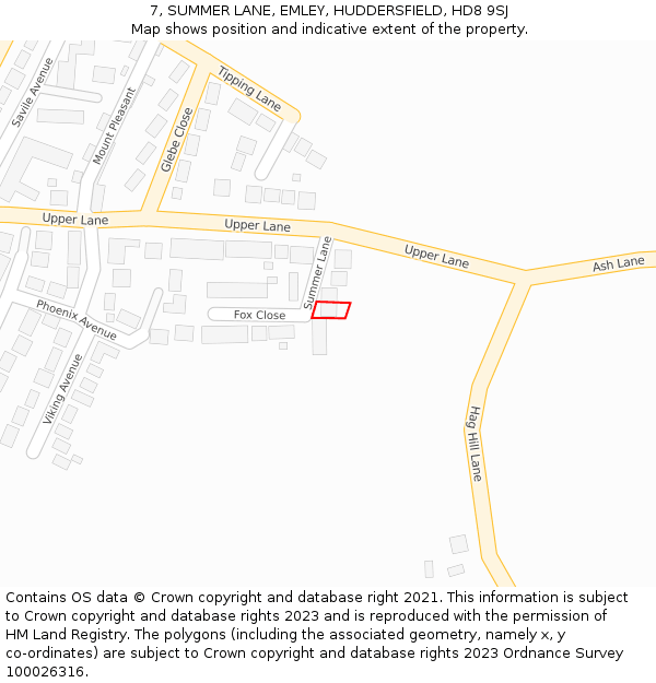 7, SUMMER LANE, EMLEY, HUDDERSFIELD, HD8 9SJ: Location map and indicative extent of plot