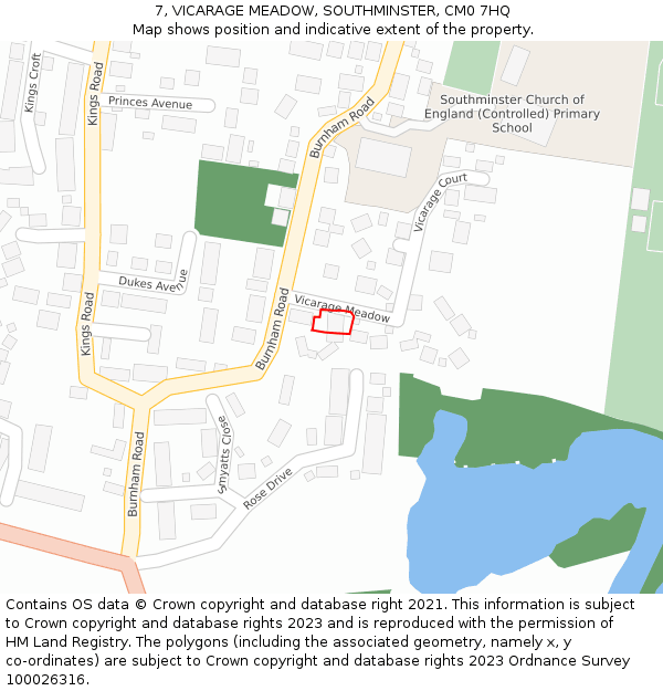 7, VICARAGE MEADOW, SOUTHMINSTER, CM0 7HQ: Location map and indicative extent of plot