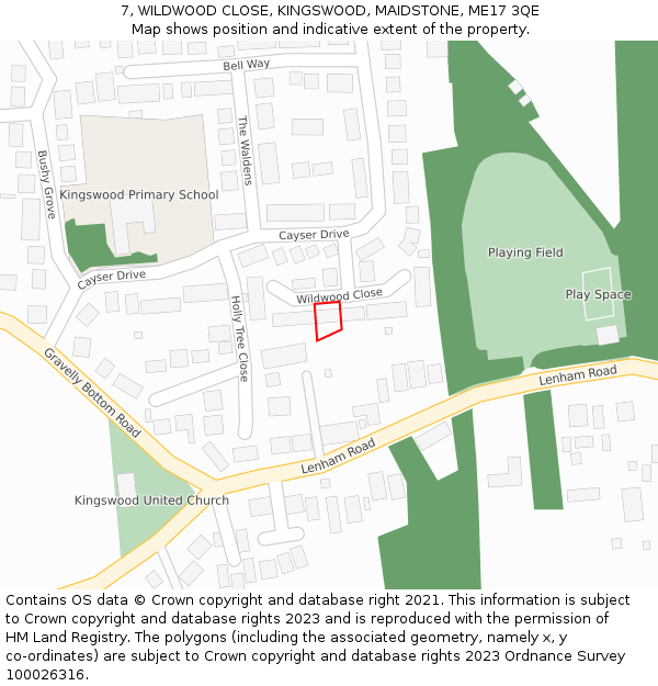 7, WILDWOOD CLOSE, KINGSWOOD, MAIDSTONE, ME17 3QE: Location map and indicative extent of plot