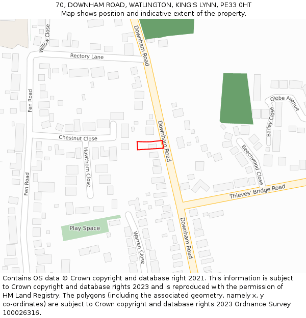 70, DOWNHAM ROAD, WATLINGTON, KING'S LYNN, PE33 0HT: Location map and indicative extent of plot