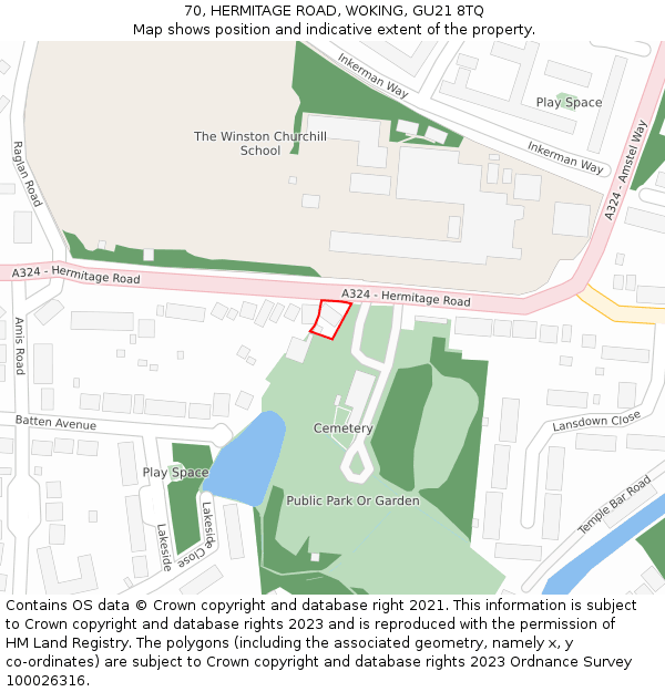 70, HERMITAGE ROAD, WOKING, GU21 8TQ: Location map and indicative extent of plot