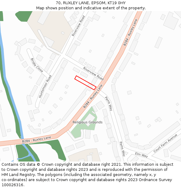 70, RUXLEY LANE, EPSOM, KT19 0HY: Location map and indicative extent of plot