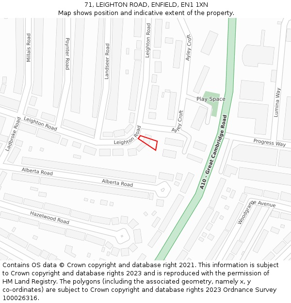 71, LEIGHTON ROAD, ENFIELD, EN1 1XN: Location map and indicative extent of plot