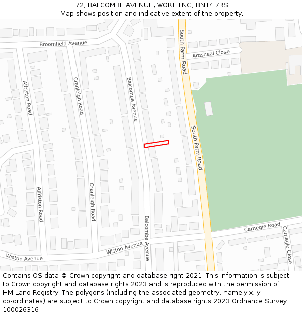 72, BALCOMBE AVENUE, WORTHING, BN14 7RS: Location map and indicative extent of plot