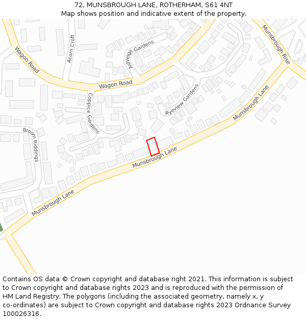 72, MUNSBROUGH LANE, ROTHERHAM, S61 4NT: Location map and indicative extent of plot