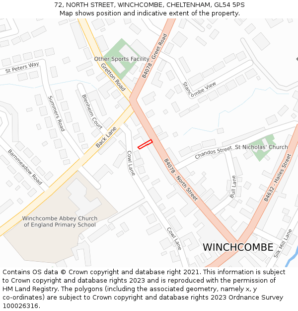 72, NORTH STREET, WINCHCOMBE, CHELTENHAM, GL54 5PS: Location map and indicative extent of plot