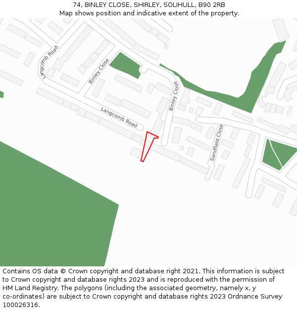 74, BINLEY CLOSE, SHIRLEY, SOLIHULL, B90 2RB: Location map and indicative extent of plot